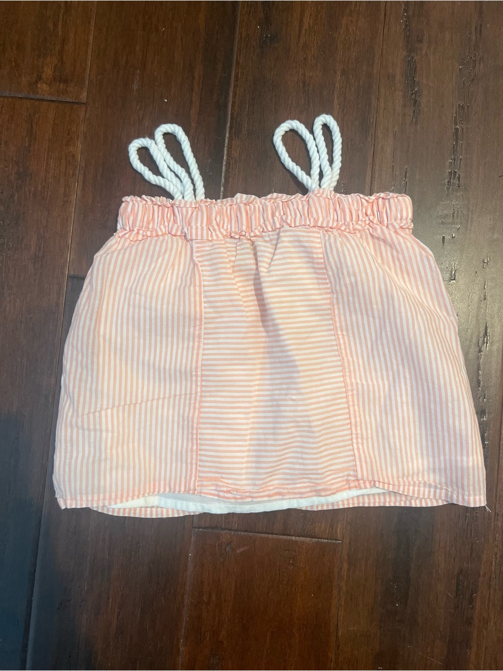 Nautica Coral and White Striped Rope-Shoulder Tank Top